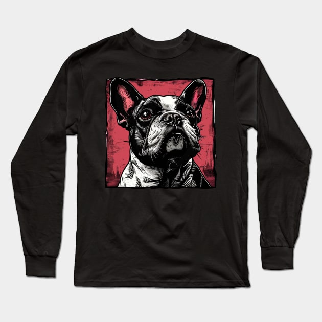 Retro Art French Bulldog Dog Lover Long Sleeve T-Shirt by June Sixteen
